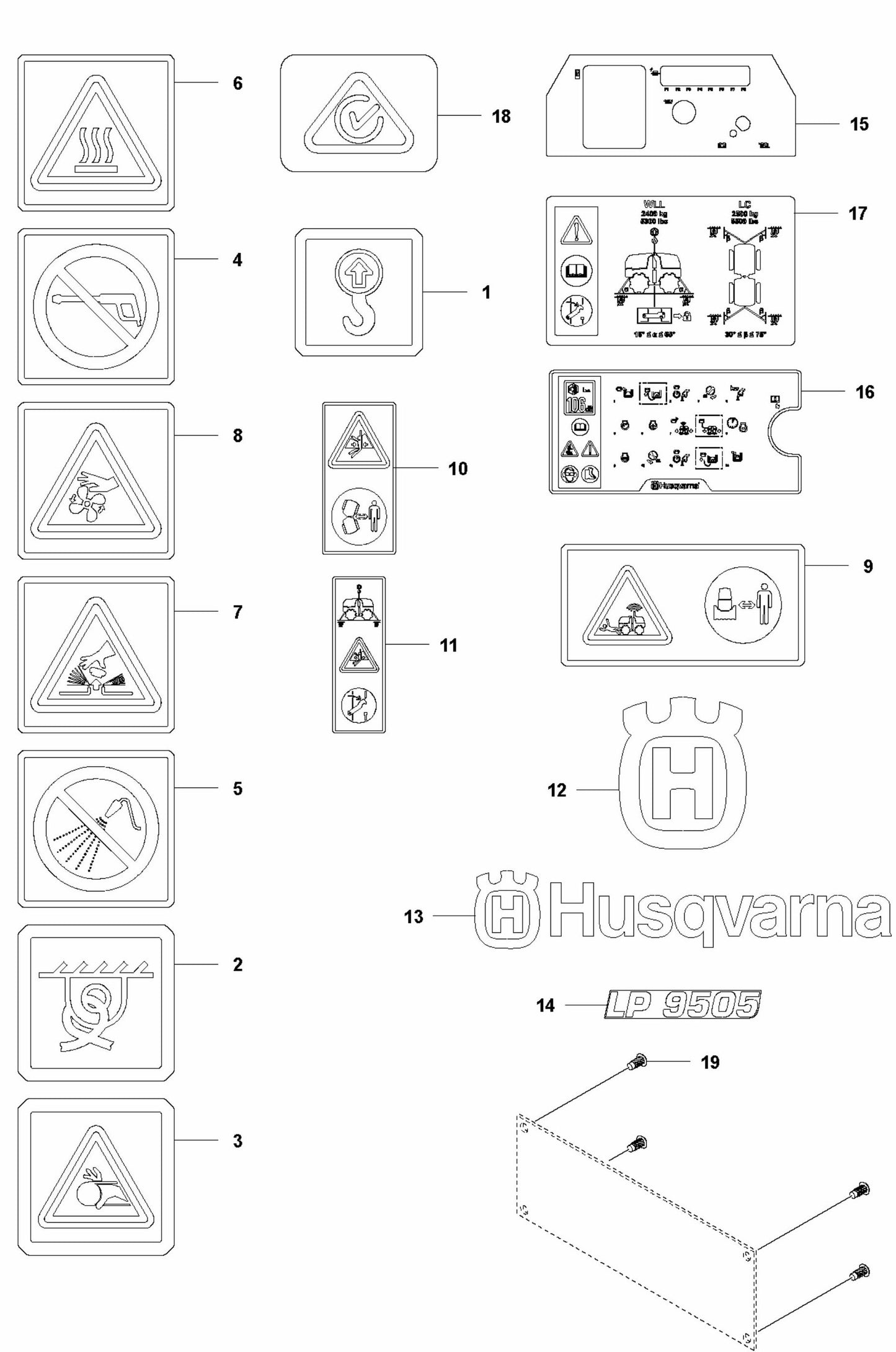 Decals Assembly Parts For LP9505 Trench Roller By Husqvarna