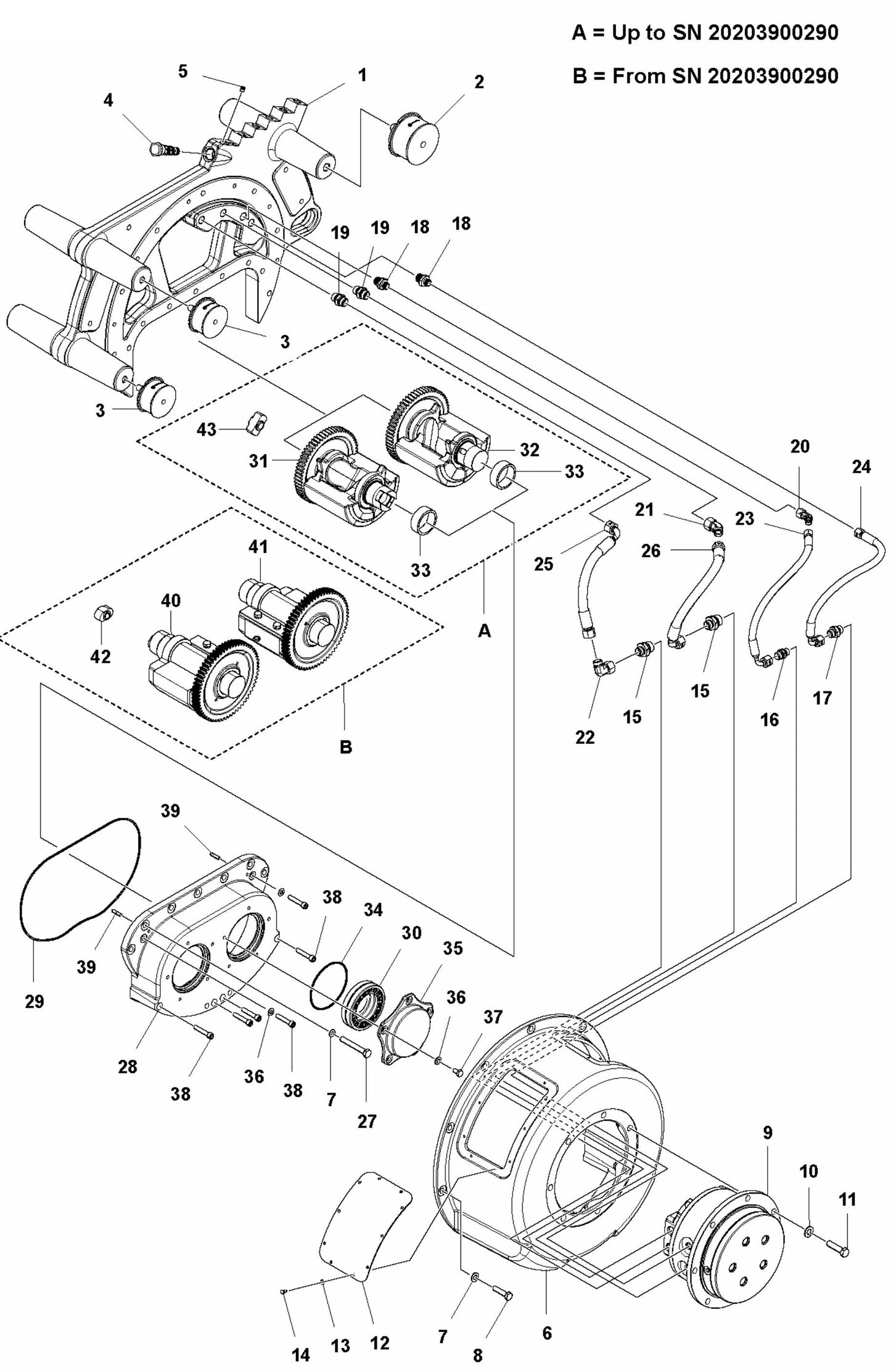 Motor Housing- Rear, Left Hand Assembly Parts For LP 9505 Trench Roller By Husqvarna