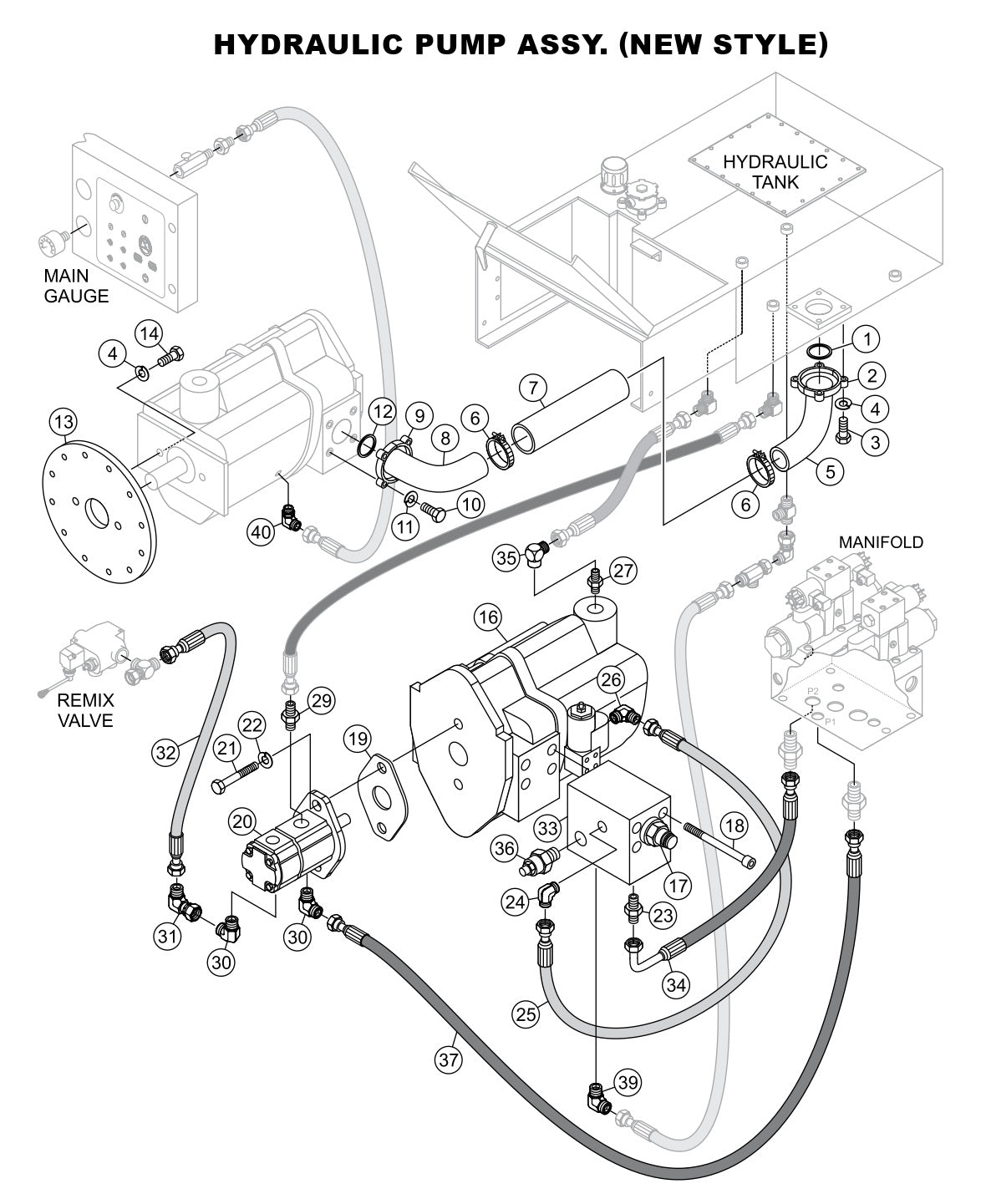 Hydraulic Pump Assembly (New Style) Parts-LS-40,  LS-40TD,  LS-50TD DEUTZ F4L2011, BF4L2011 Diesel Engine