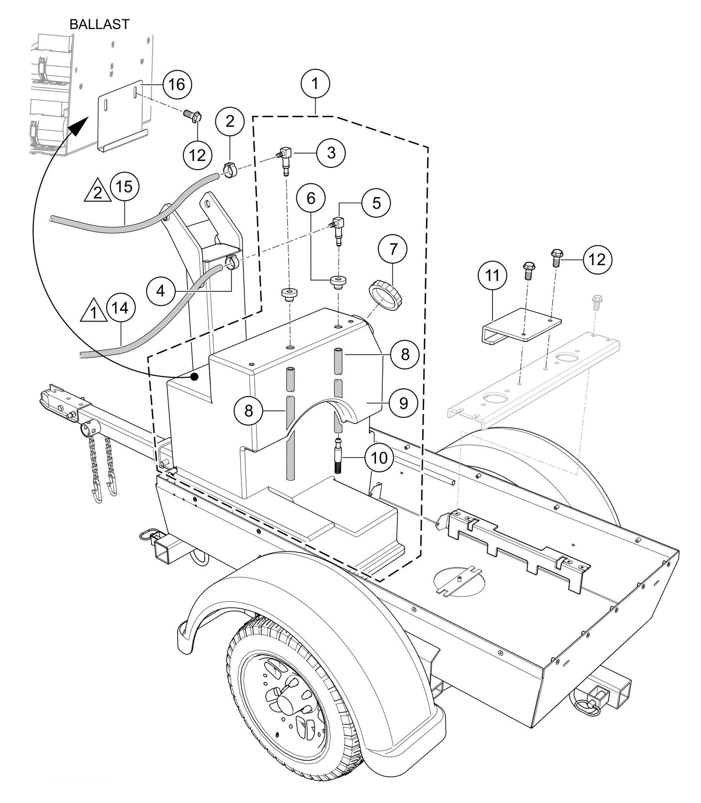 LT6K5 50 HZ Fuel Tank, Hoses And Mounting Assembly Parts By Multiquip