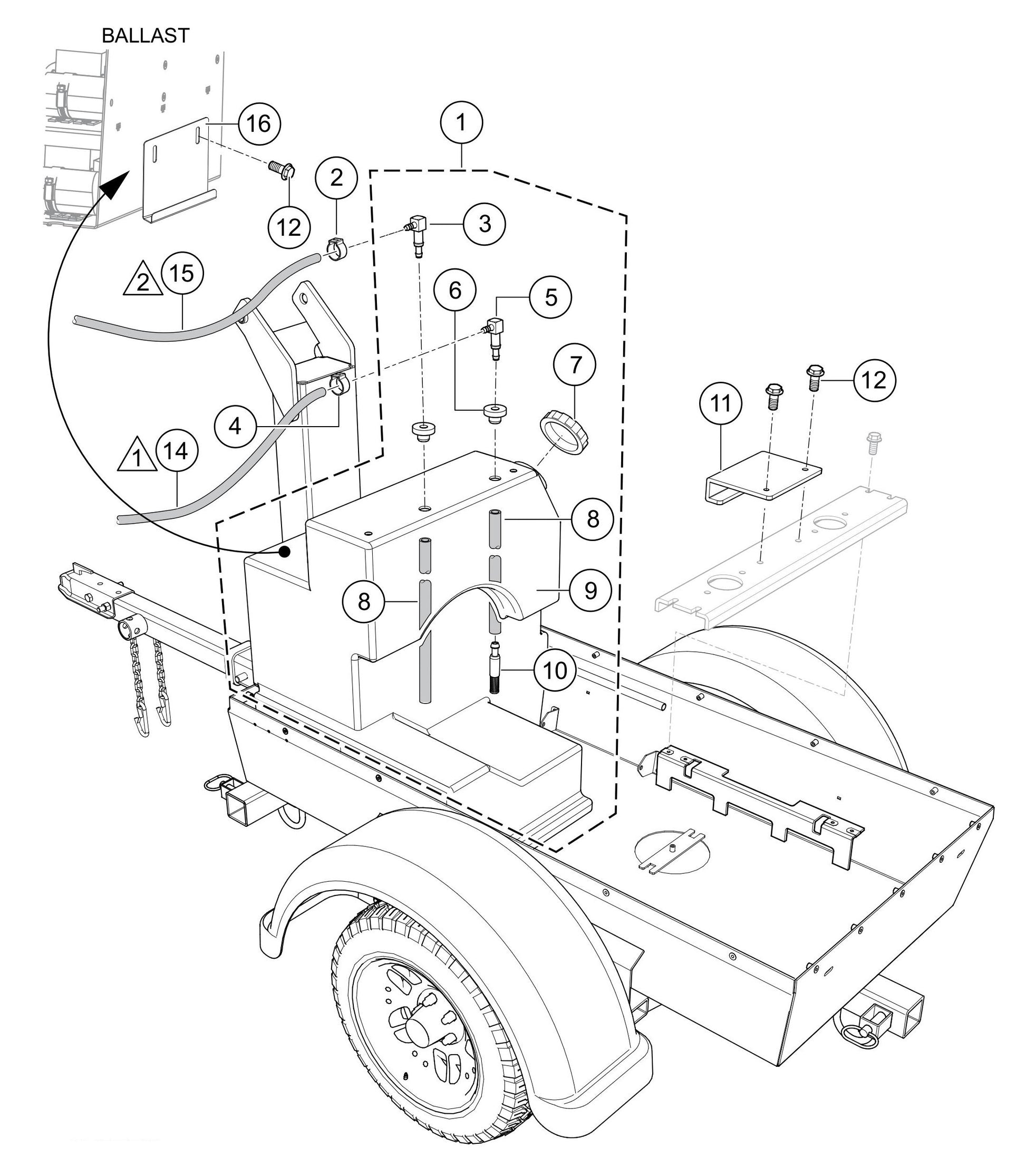 LT6K5 50 HZ Fuel Tank, Hoses And Mounting Assembly Parts By Multiquip