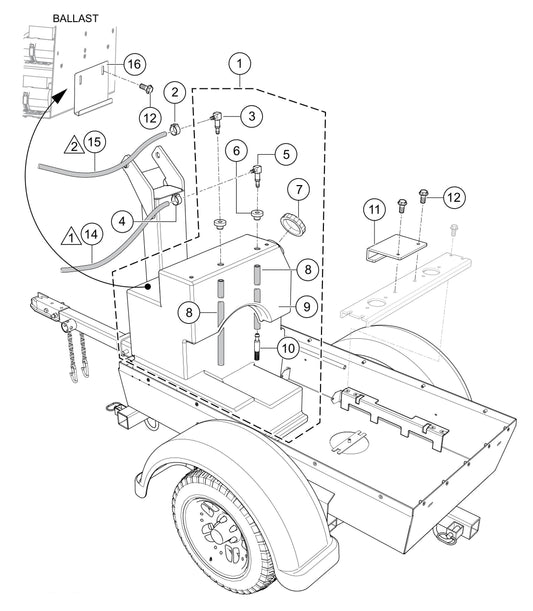 LT6K5 50 HZ Fuel Tank, Hoses And Mounting Assembly Parts By Multiquip