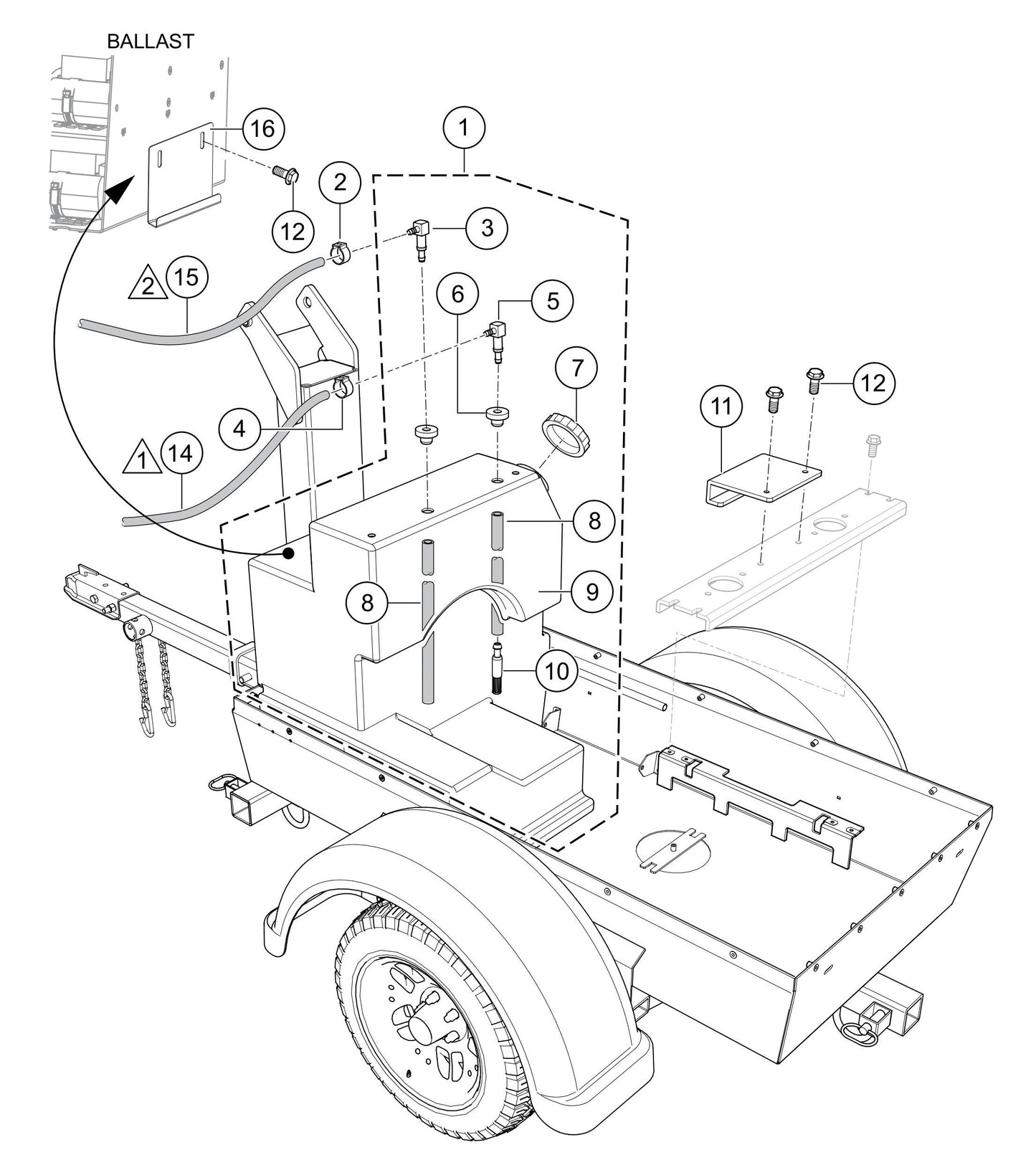 LT6KV 60 HZ Fuel Tank, Hoses and Mounting Assembly Parts By Multiquip