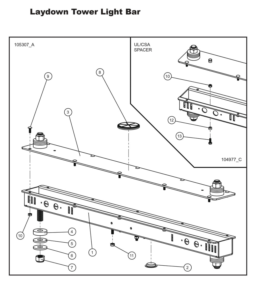 Laydown Tower Light Bar Parts By Allmand