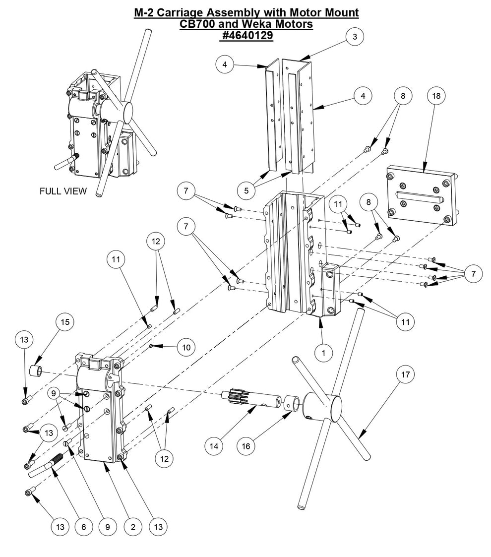 M-2 Carriage Assembly with Motor Mount CB700 and Weka Motors