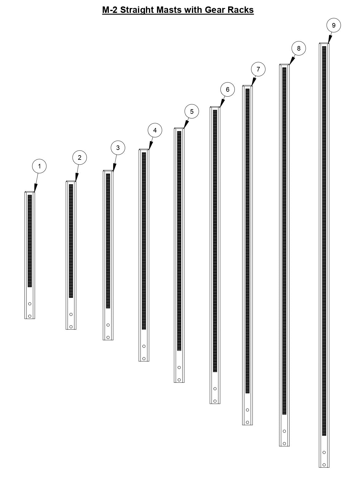 M-2 Straight Masts with Gear Racks