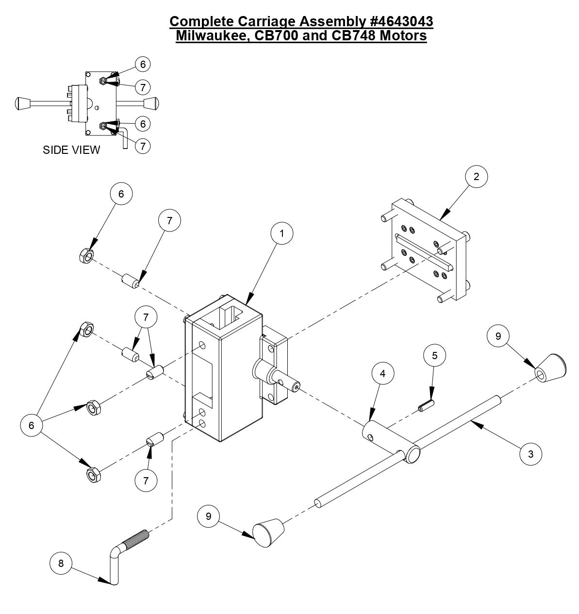 M-3 Complete Carriage Assembly (Milwaukee, CB700 and CB748 Motors)