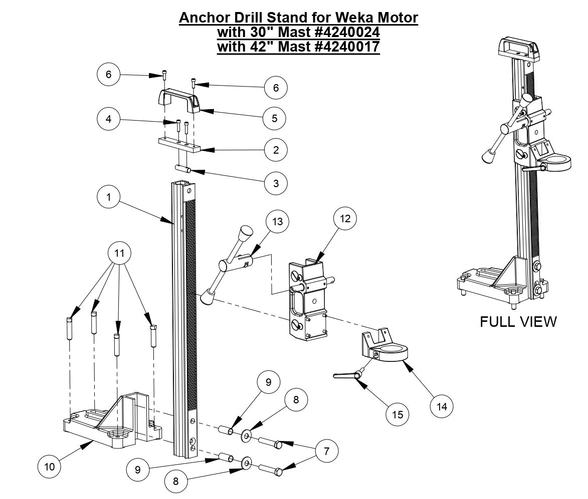 M-4 Anchor Drill Stand for Weka Motors with 30&quot; &amp; 42&quot; Mast