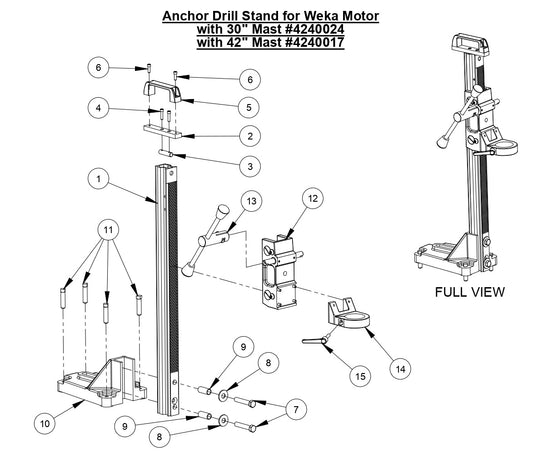 M-4 Anchor Drill Stand for Weka Motors with 30&quot; &amp; 42&quot; Mast