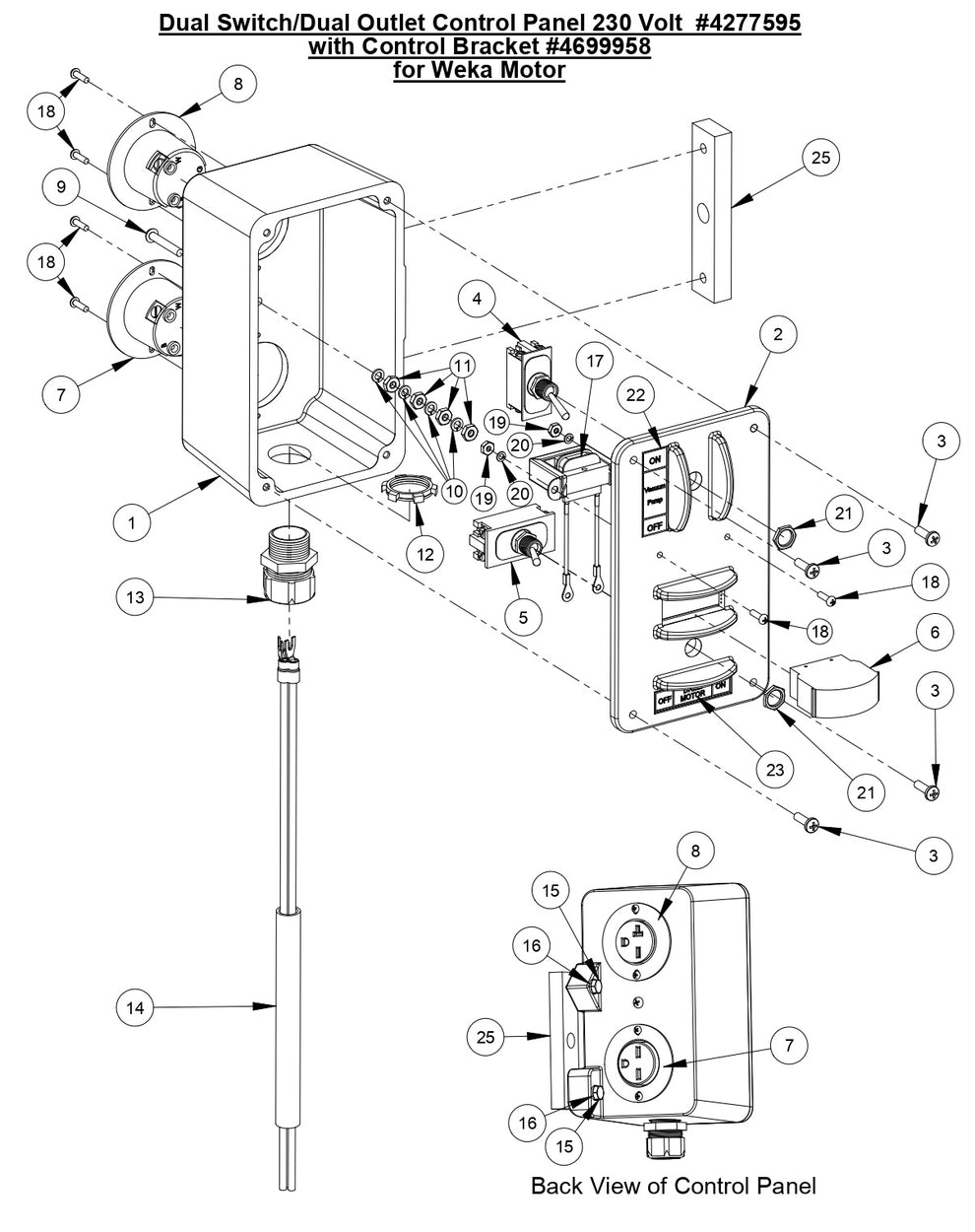 M-5 Dual Switch/Dual Outlet Control Panel 230 Volt with Control Bracket for Weka Motors 