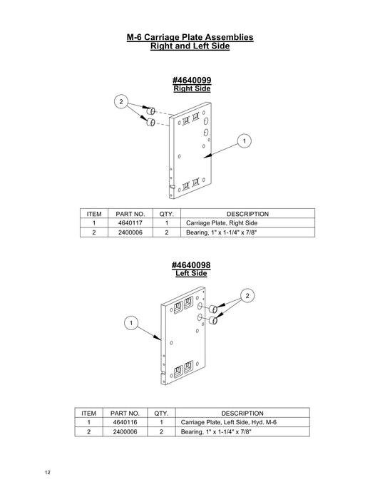 M-6 Carriage Plate Assemblies Left Side Parts