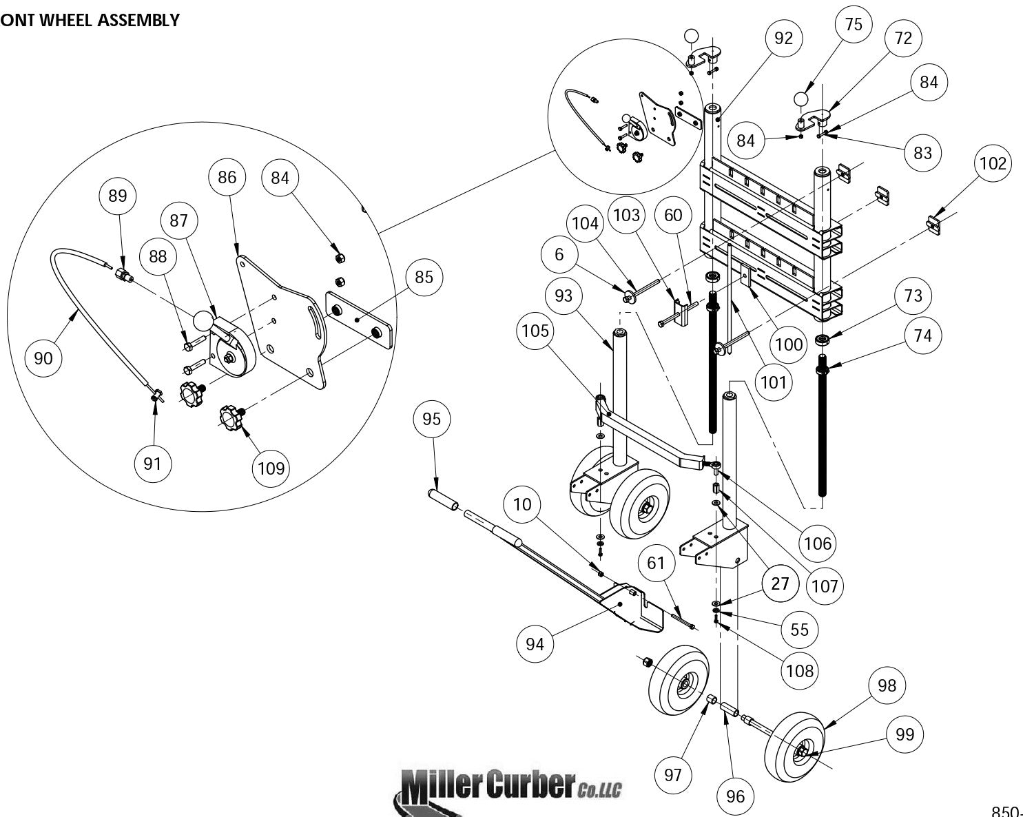 MC-850 Front Wheel Assembly Parts By Miller Curber