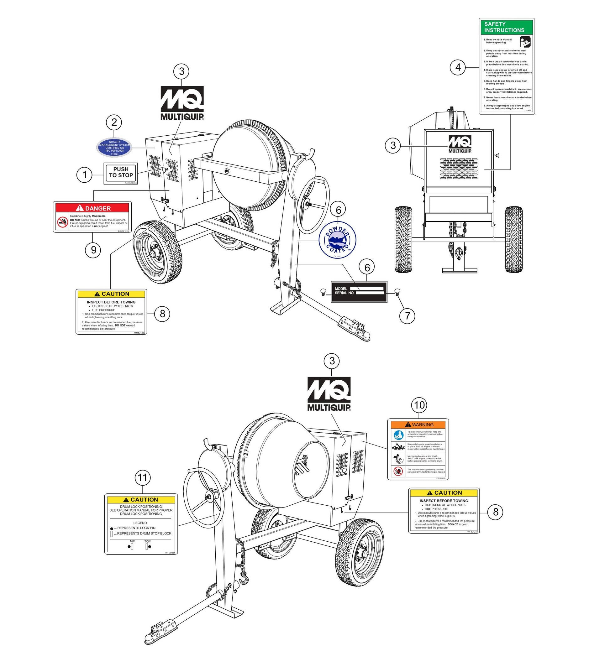 Nameplate And Decals Assembly Parts- MC44SH, MC44SE Concrete Mixer Honda GX120 Series Gasoline Engine