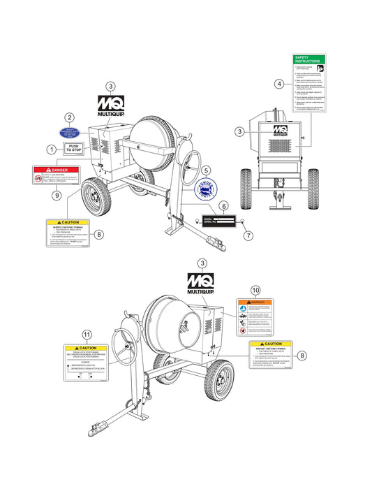 Nameplate And Decals Assembly Parts- MC64SH,MC64PH,MC64SE,MC64PE Honda GX160/GX240 Gasoline Engines and 1.5 HP Electric Motor
