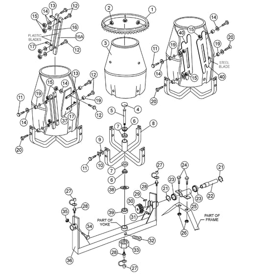 Plastic Barrel Assembly Parts- MC94SH, MC94PH, MC94SE, MC94PE Concrete Mixer Honda GX240 Series Gasoline Engine and 1.5 HP Electric Motor