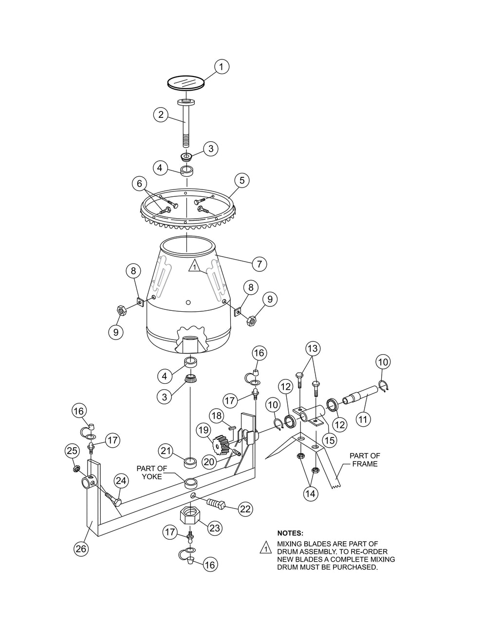 Steel Barrel Assembly Parts- MC94SK, MC94PK Concrete Mixer Kohler CH395 9.5 HP Gasoline Engine