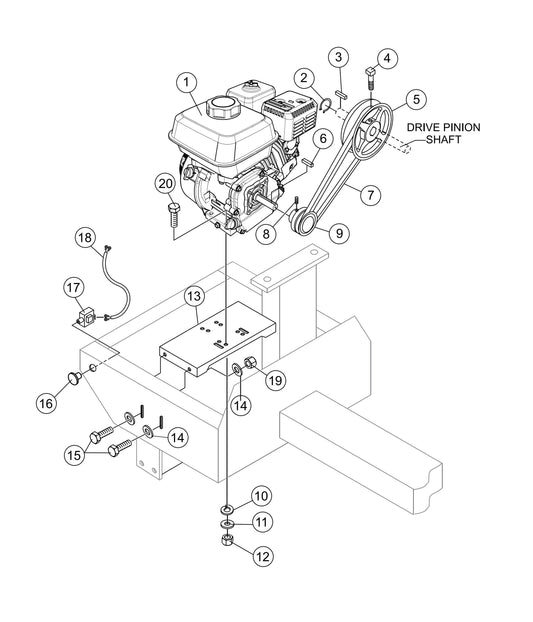 Gas Engine Mounting Plate Assembly Parts- MC94SH, MC94PH, MC94SE, MC94PE Concrete Mixer Honda GX240 Series Gasoline Engine and 1.5 HP Electric Motor