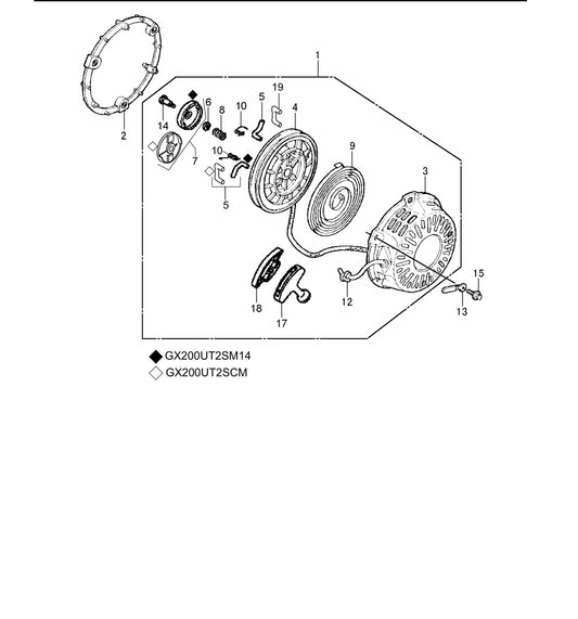 MVH128GH Honda GX200UT2SM14/SCM Engine Recoil Starter Assembly Parts