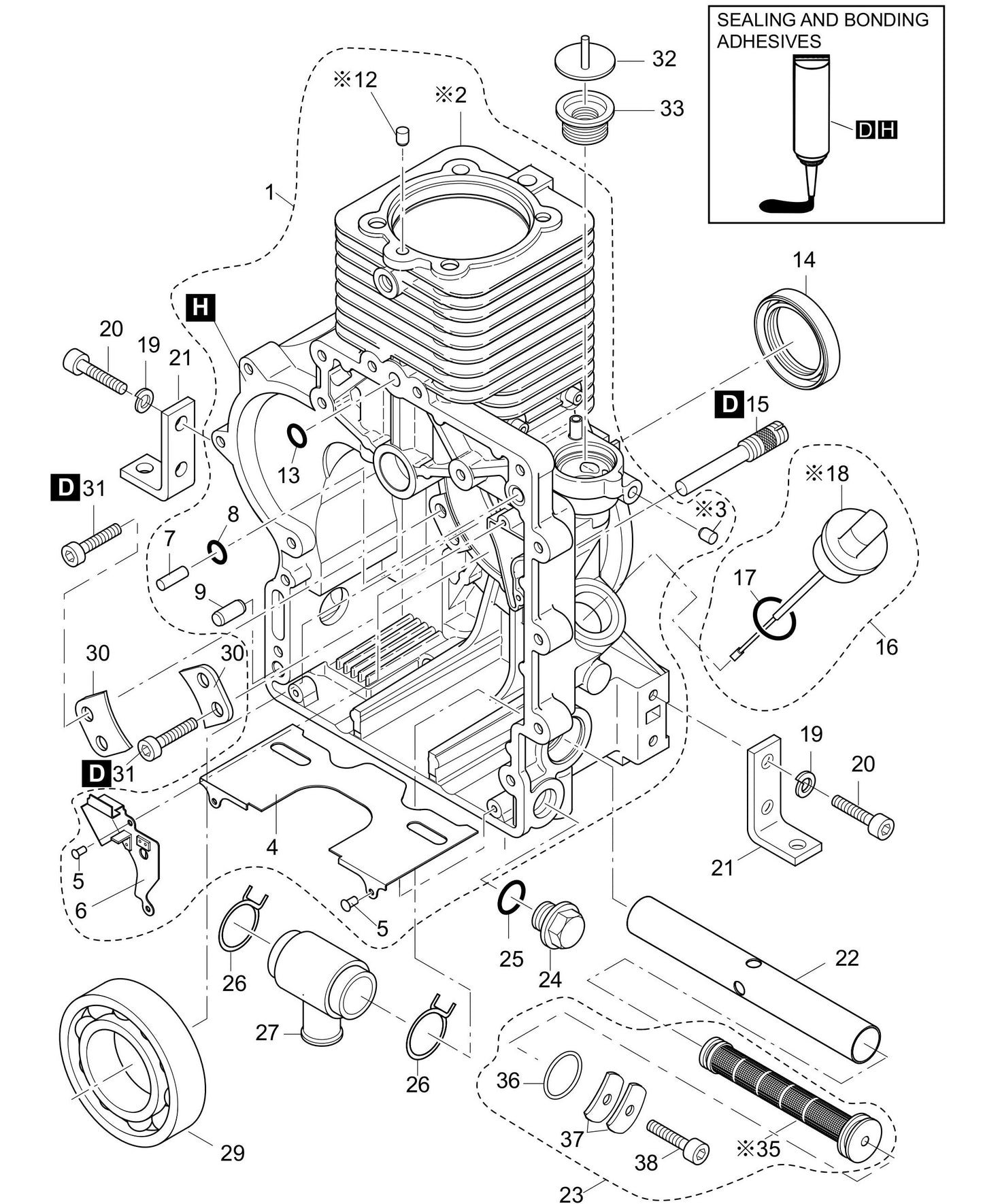 MVH408DZ HATZ 1B50 Engine Crankcase Assembly Parts