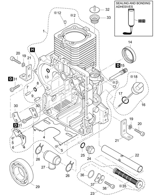MVH408DZ HATZ 1B50 Engine Crankcase Assembly Parts