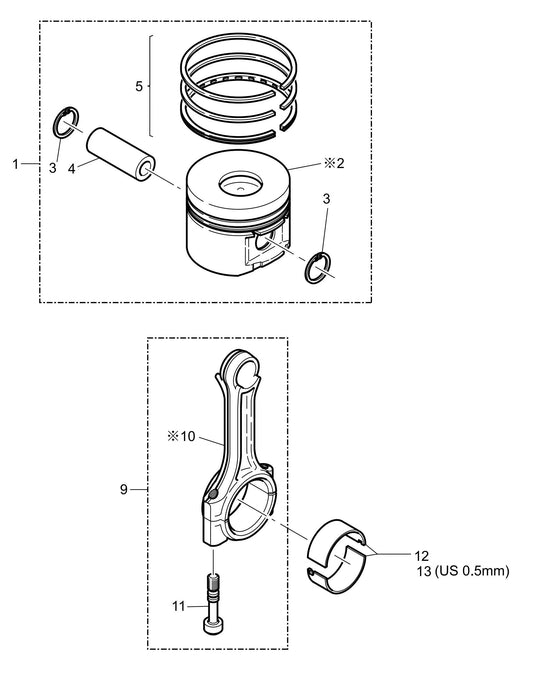 MVH408DZ HATZ 1B50 Engine Piston, Conrod, Cylinder Assembly Parts