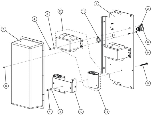Maxi-Lite (SN 11-001672 to 11-999999) 1250W 60Hz 120V Ballast Box Assembly Parts by Allmand