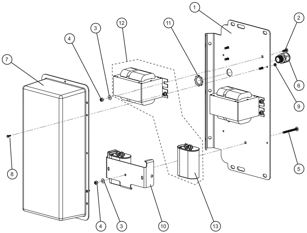 Maxi-Lite (SN 11-001672 to 11-999999) 1250W 60Hz 120V Ballast Box Assembly Parts by Allmand