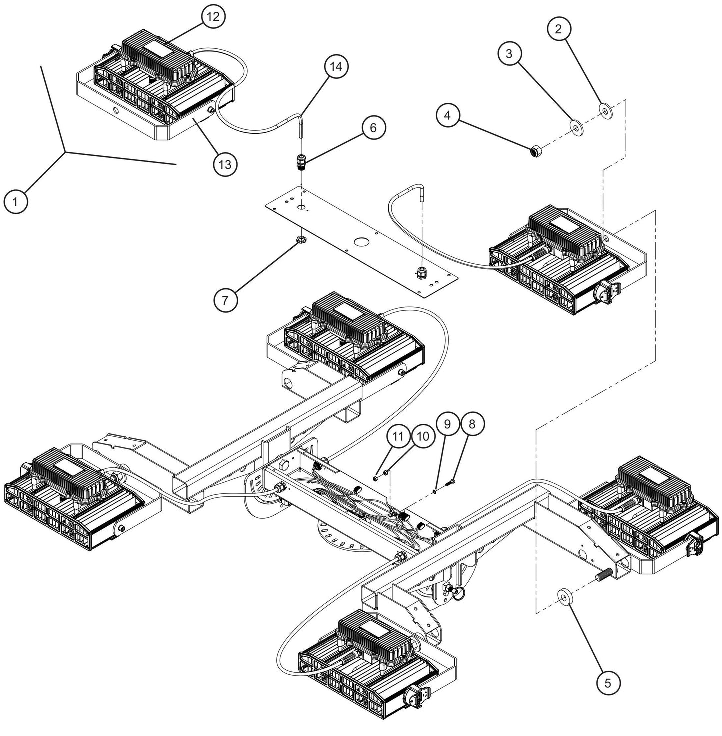Maxi-Lite (SN 11-001672 to 11-999999) 6-Light SMD LED Lamp Install Group Assembly Parts by Allmand