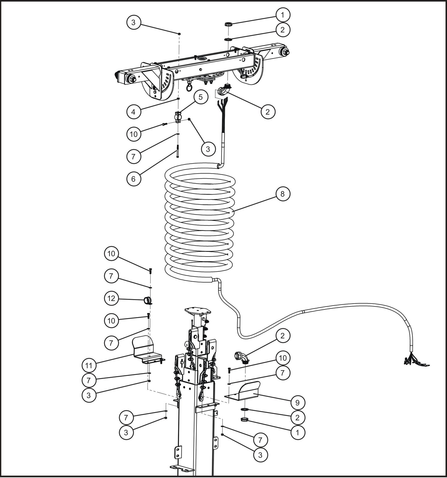 Maxi-Lite (SN 11-001672 to 11-999999) Vertical Tower 4-Light SMD LED Nycoil Tower Cord Assembly Parts by Allmand