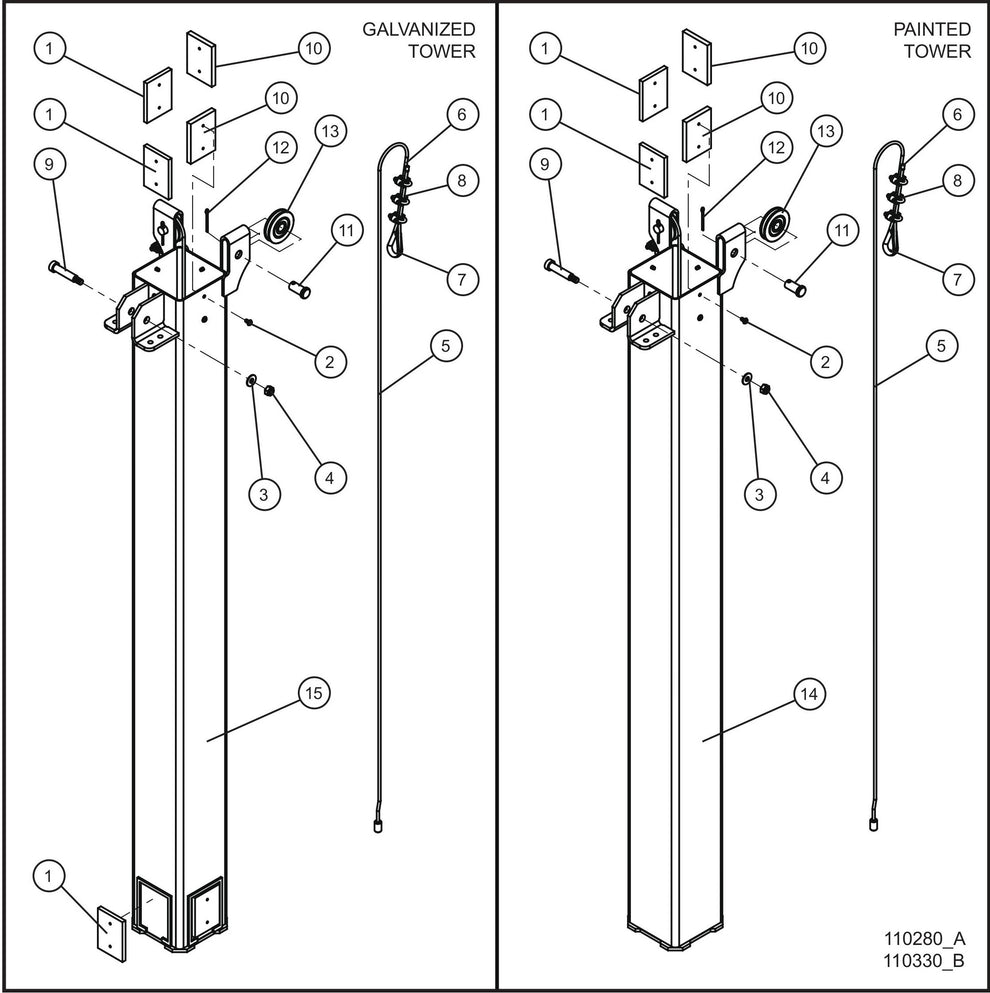 V-Series Maxi-Lite II Vertical Tower Parts New Style (2 of 5) Assembly Parts By Allmand