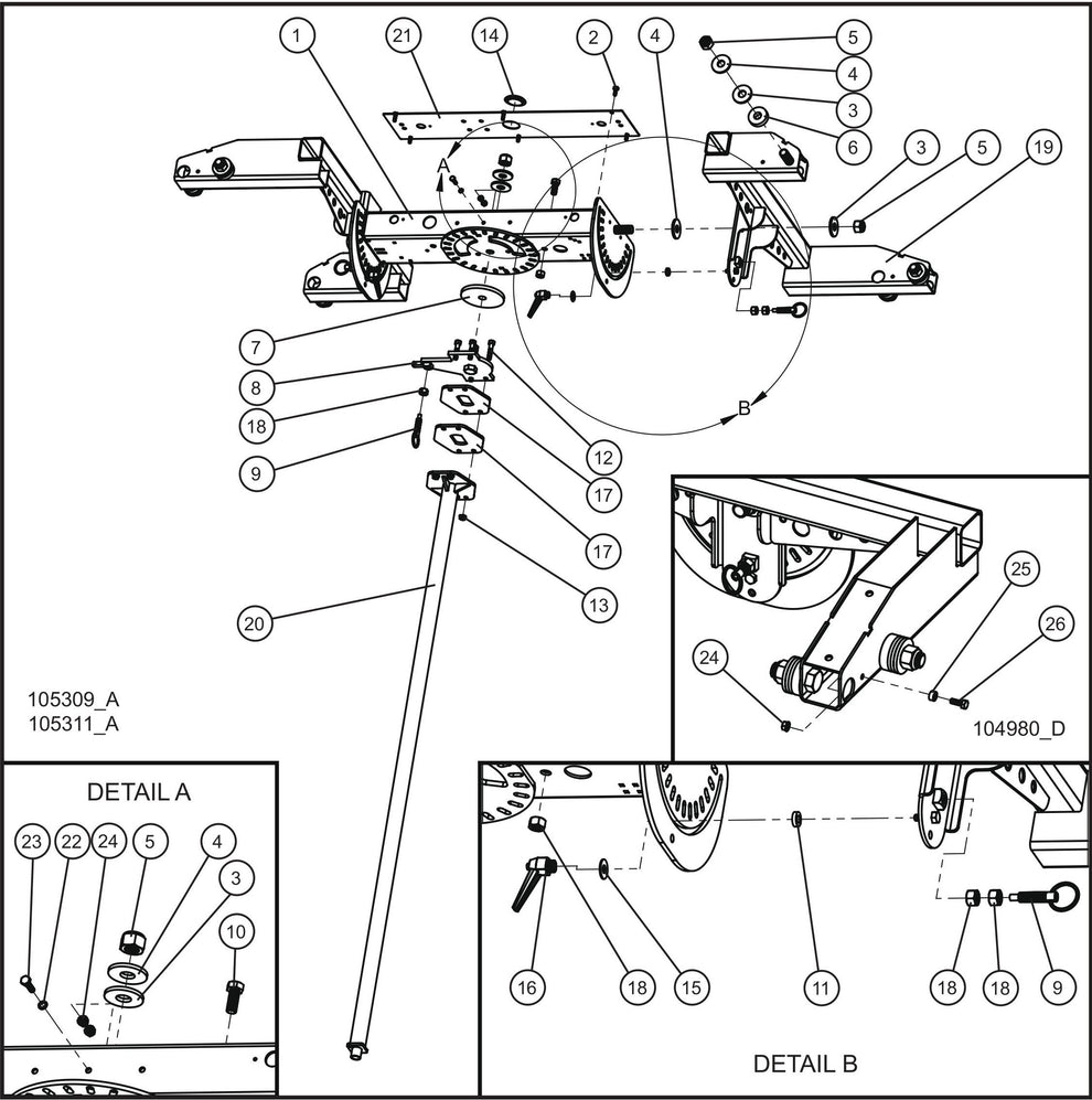 LD Series Maxi-Lite II-Vertical Tower 6-Light Bar Assembly Parts By Allmand