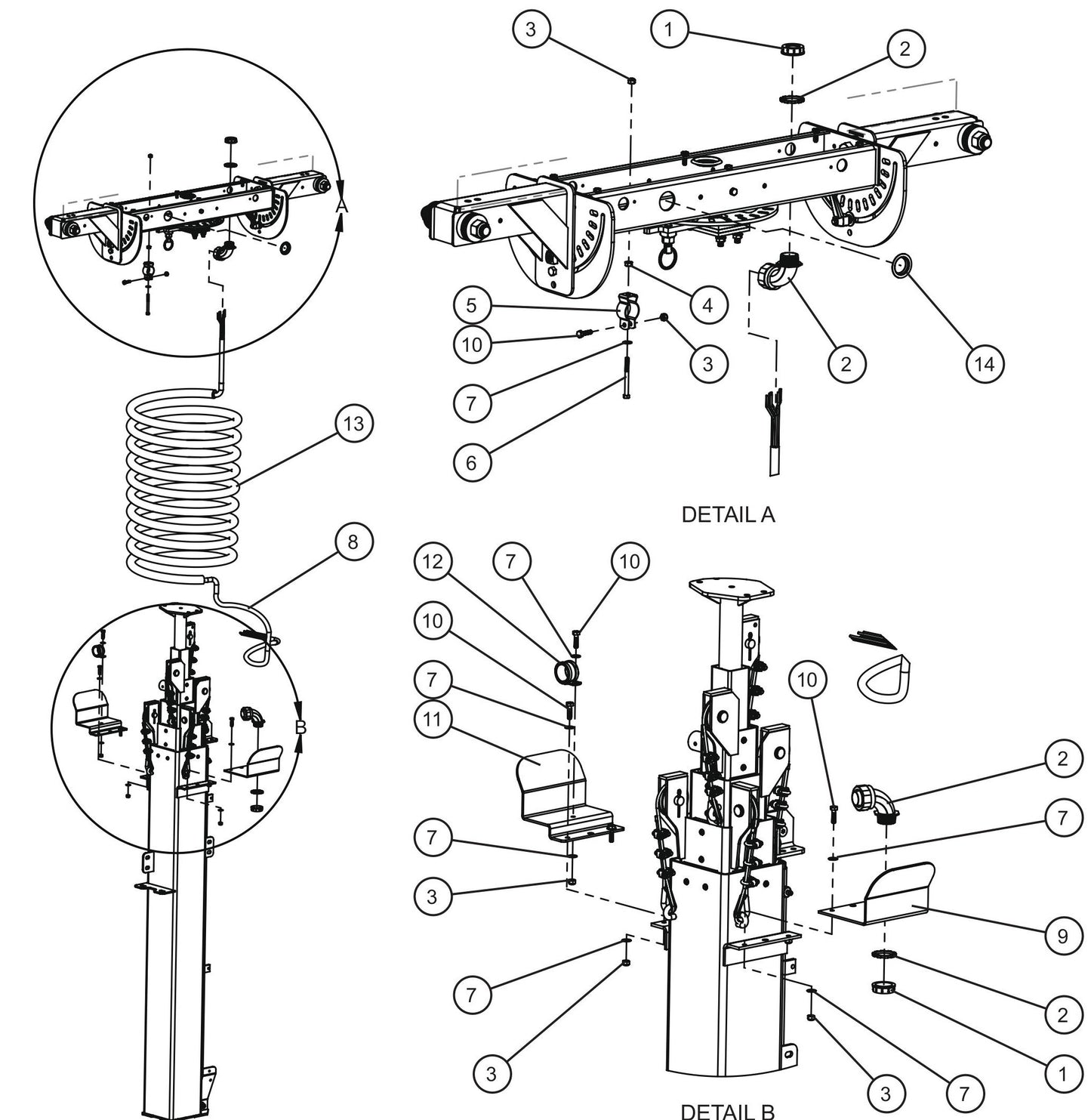 LD Series Maxi-Lite II-Vertical Tower 16/8 and 16/10 Nycoil Cord Group Assembly Parts By Allmand