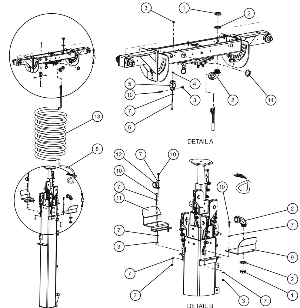 LD Series Maxi-Lite II-Vertical Tower 16/8 and 16/10 Nycoil Cord Group Assembly Parts By Allmand