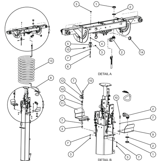 V-Series Maxi-Lite II Vertical Tower 16/8 and 16/10 Nycoil Cord Group Assembly Parts By Allmand