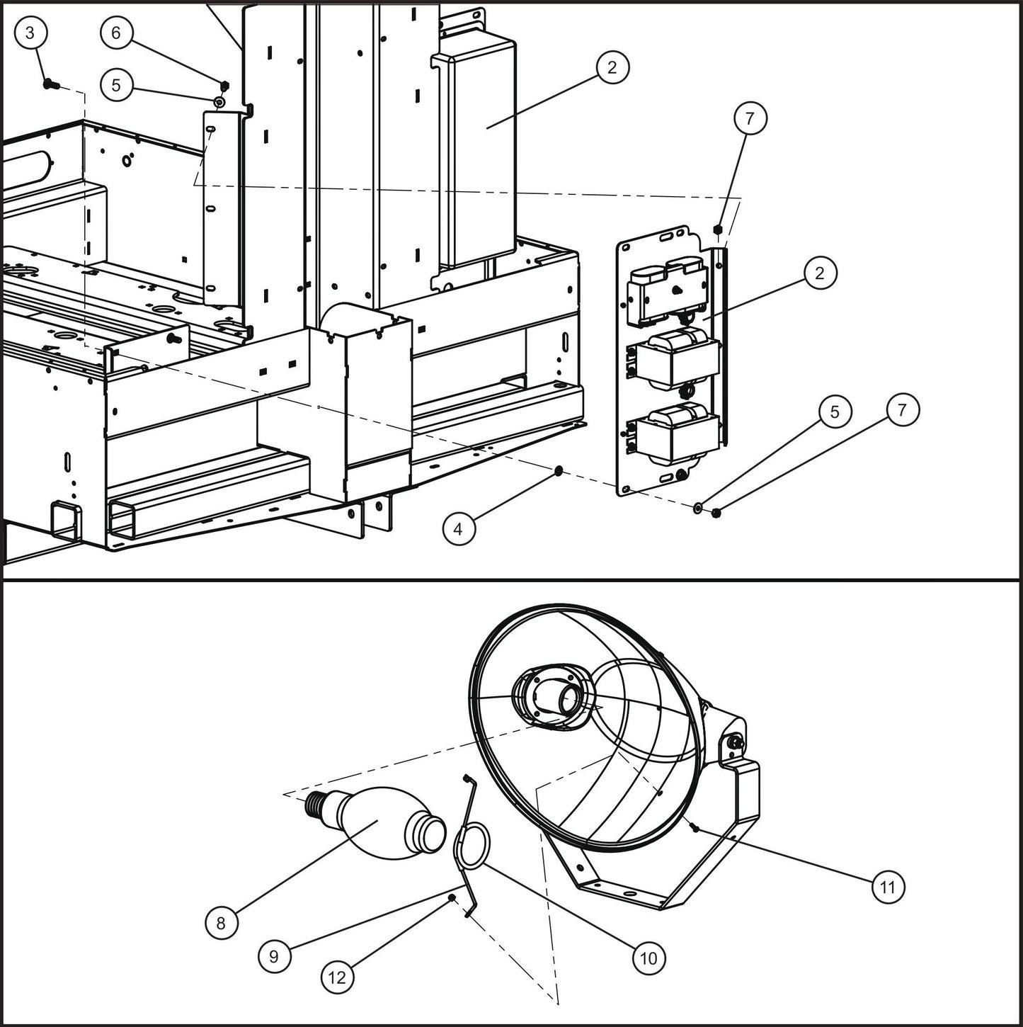LD Series Maxi-Lite II-1250W Lamps w/ 60Hz 240V Ballast Boxes (1 of 2) Assembly Parts By Allmand