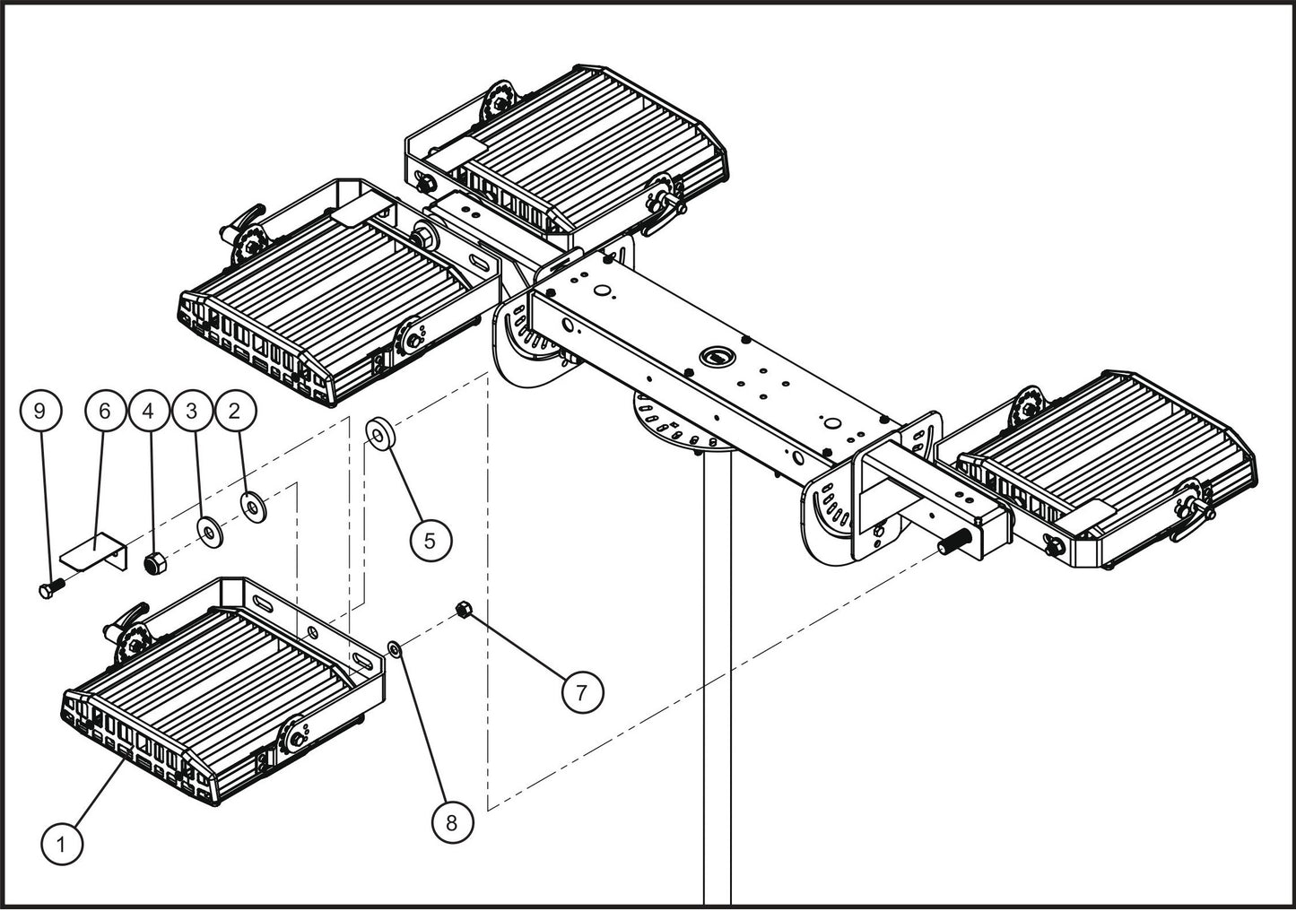 V-Series Maxi-Lite II 4-Conssin LED Light Fixtures Assembly Parts By Allmand
