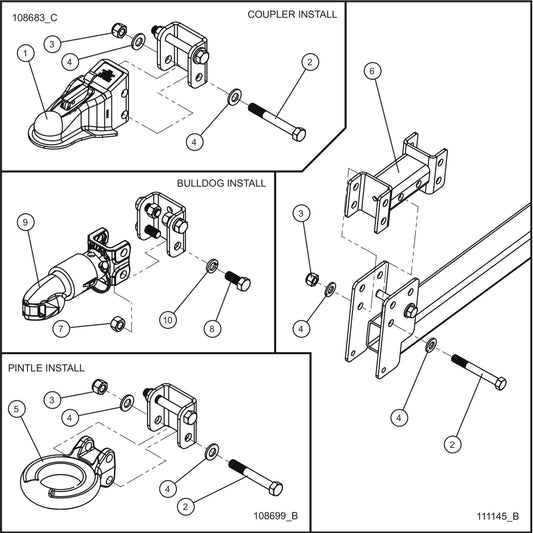 LD Series Maxi-Lite II-New Style Tube-Mount Tongue Coupler Options Assembly Parts By Allmand