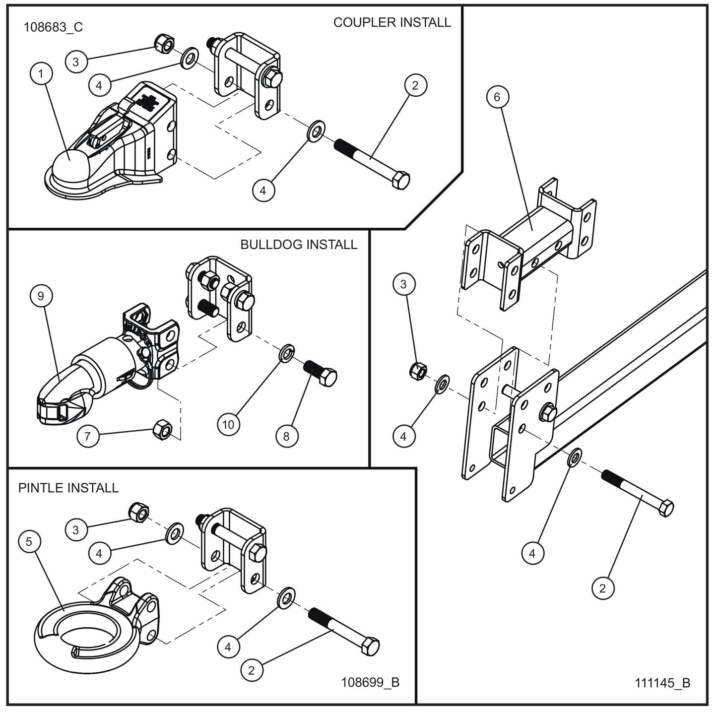 Maxi-Lite (SN 11-001672 to 11-999999) Tongue Couplers Assembly Parts by Allmand