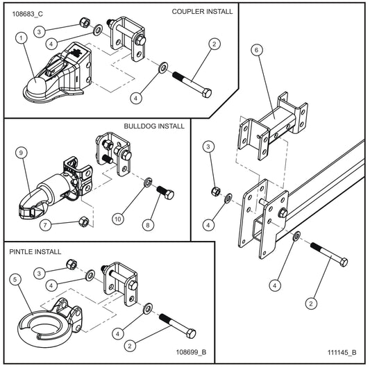 Maxi-Lite (SN 11-001672 to 11-999999) Tongue Couplers Assembly Parts by Allmand