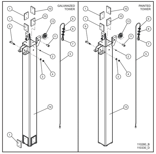 Maxi-Lite (SN 11-001672 to 11-999999) Vertical Tower Section 2 Assembly Parts by Allmand