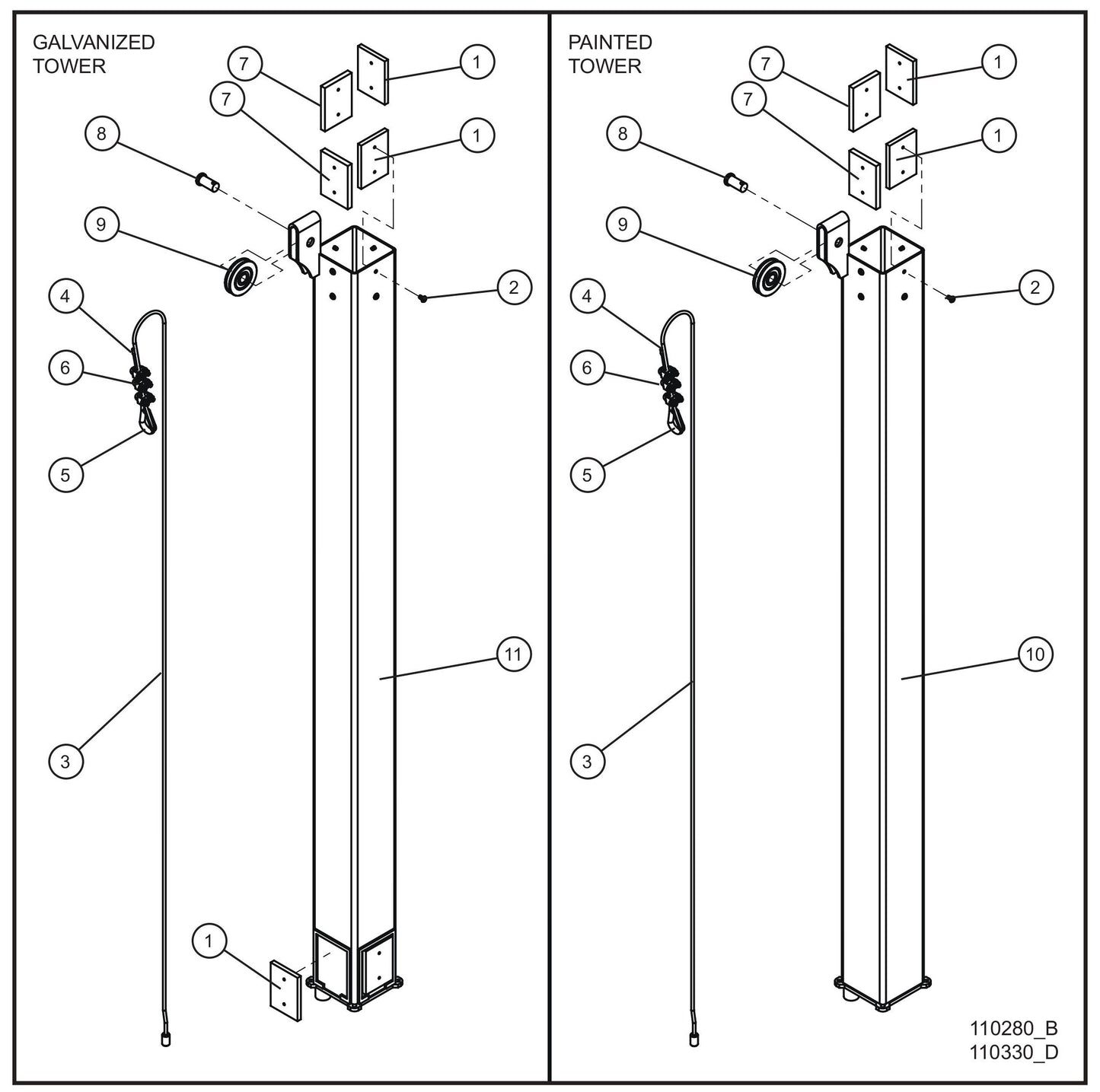 Maxi-Lite (SN 11-001672 to 11-999999) Vertical Tower Section 3 Assembly Parts by Allmand