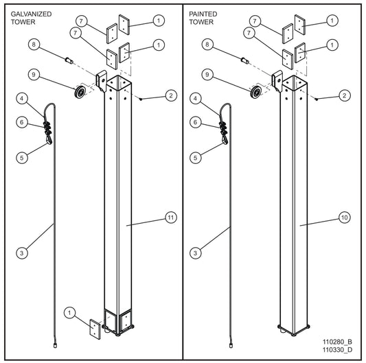 Maxi-Lite (SN 11-001672 to 11-999999) Vertical Tower Section 3 Assembly Parts by Allmand