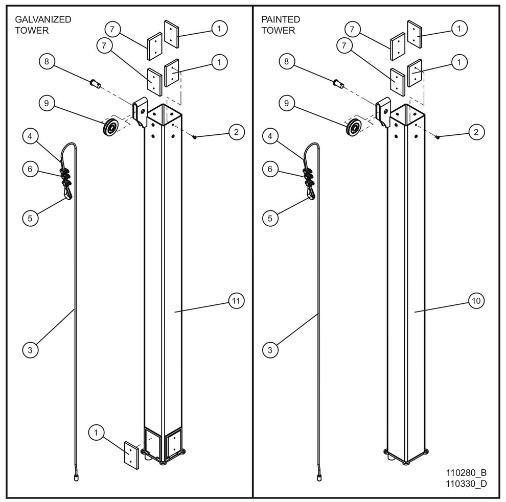 Maxi-Lite (SN 11-001672 to 11-999999) Vertical Tower Section 3 Assembly Parts by Allmand
