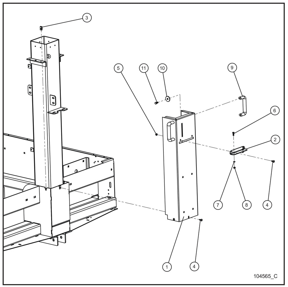 Maxi-Lite (SN 11-001672 to 11-999999) Vertical Tower Standard Front Cover Assembly Parts by Allmand