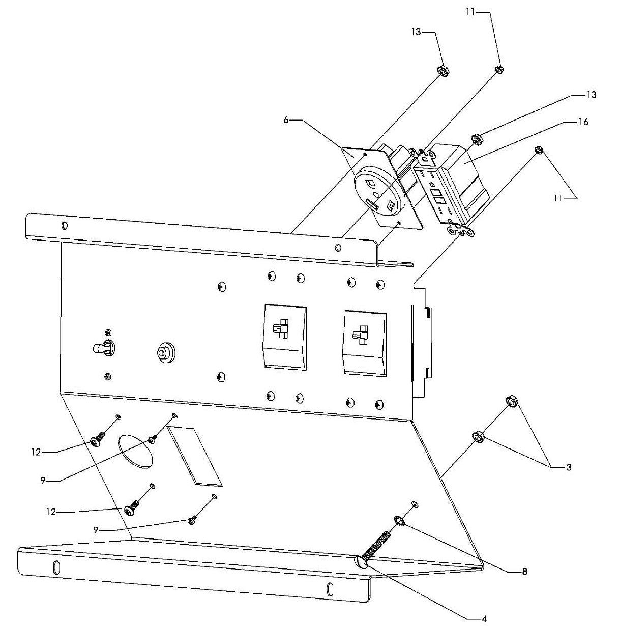 Maxi-Lite 15330 and 20330-Rear Outlet Panel (3 Phase 240 Volt) Assembly-2 Parts By Allmand