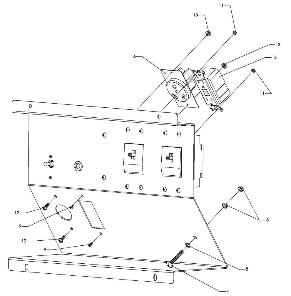 Maxi-Lite 15330 and 20330-Rear Outlet Panel (3 Phase 240 Volt) Assembly-2 Parts By Allmand