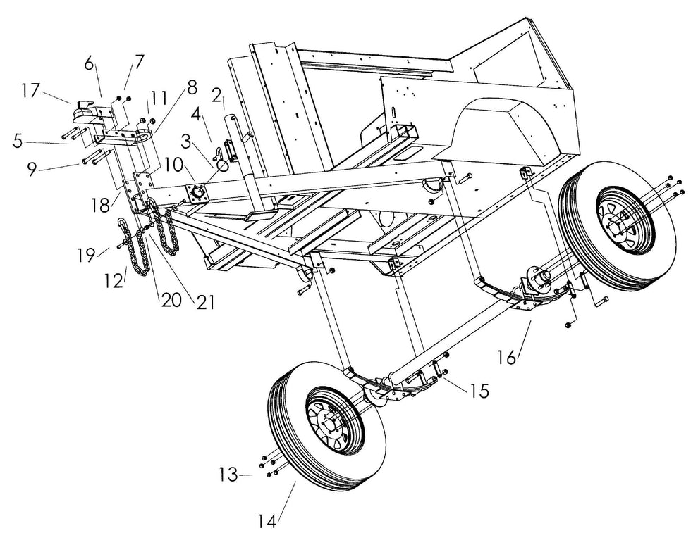 Maxi-Lite 15330 and 20330-Axle Assembly, Hitch Assembly and Tongue Jack Assembly Parts By Allmand