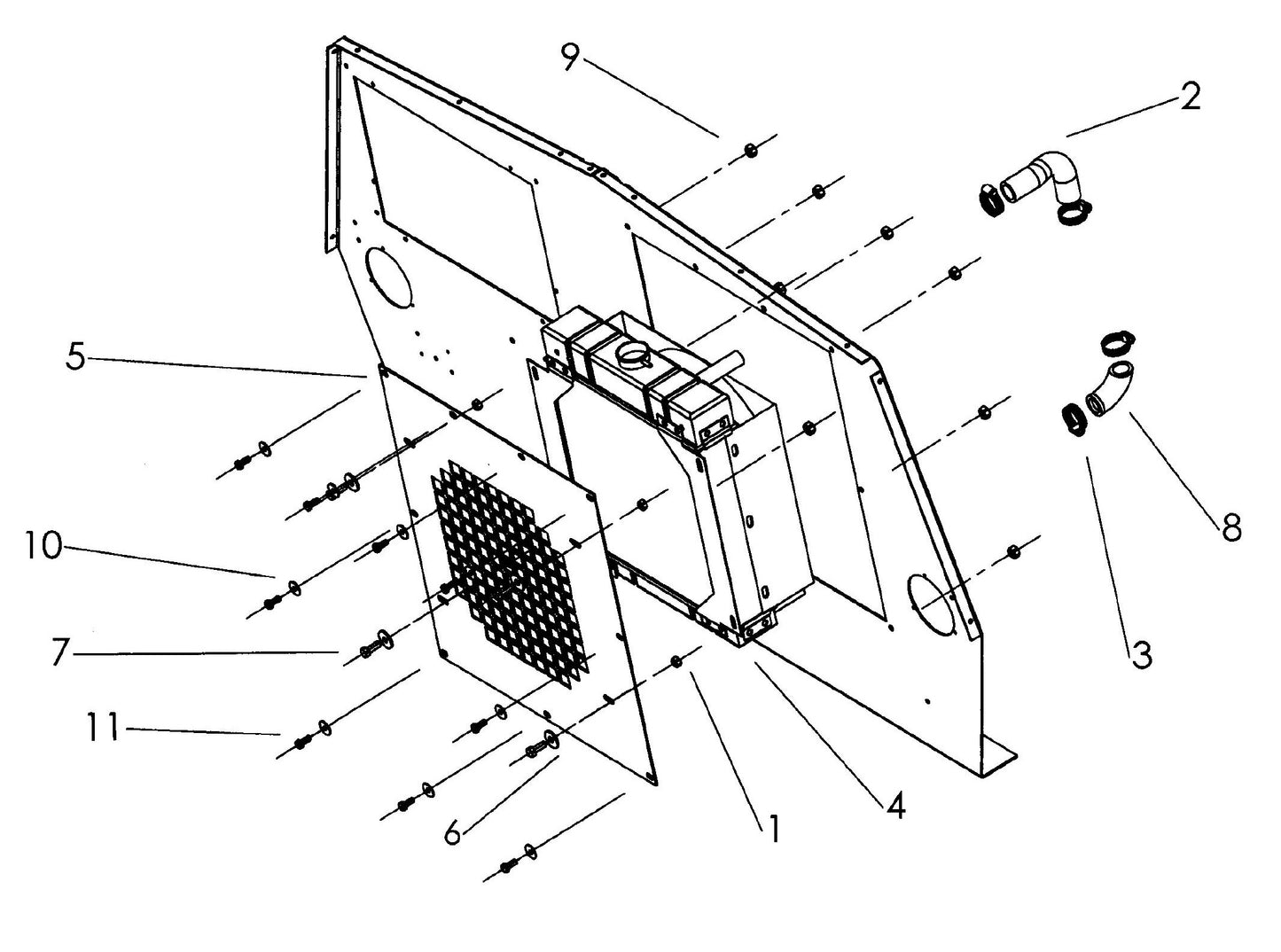 V-Series Maxi-Lite 15-20KW-Kubota Radiator And Mounting Plate Assembly Parts By Allmand