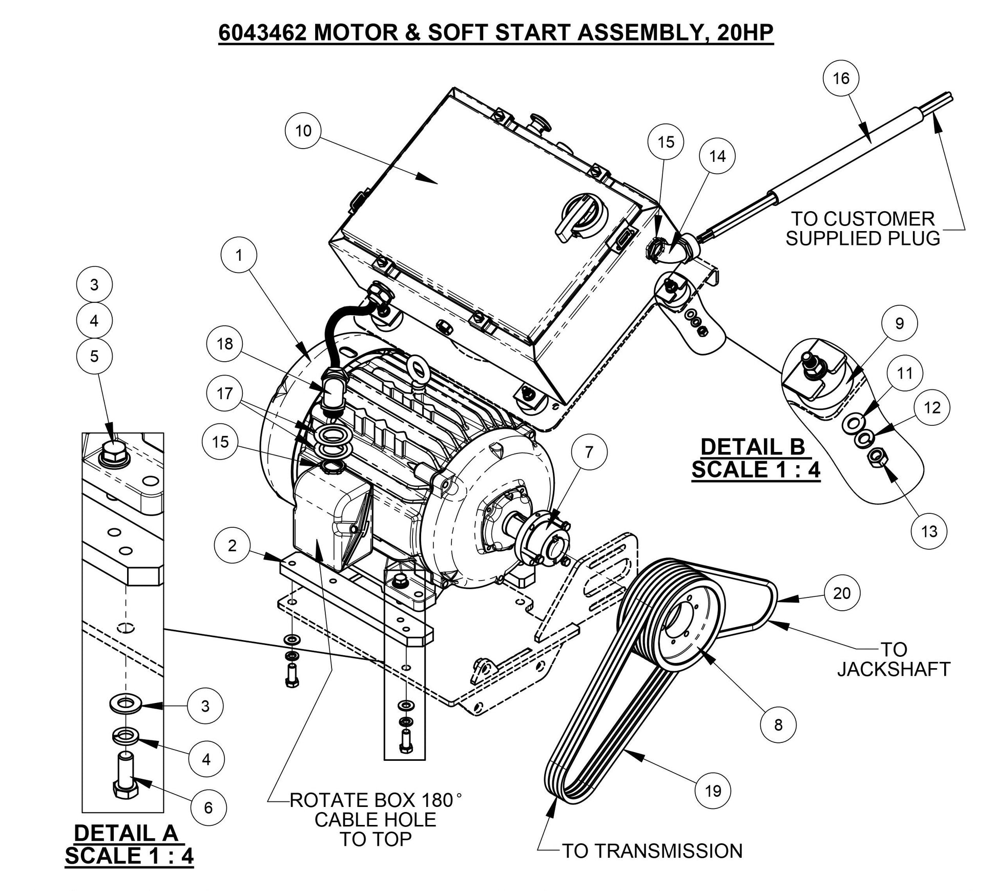 CC4120 /30EXL-3 Motor and Soft Start Assembly,20HP