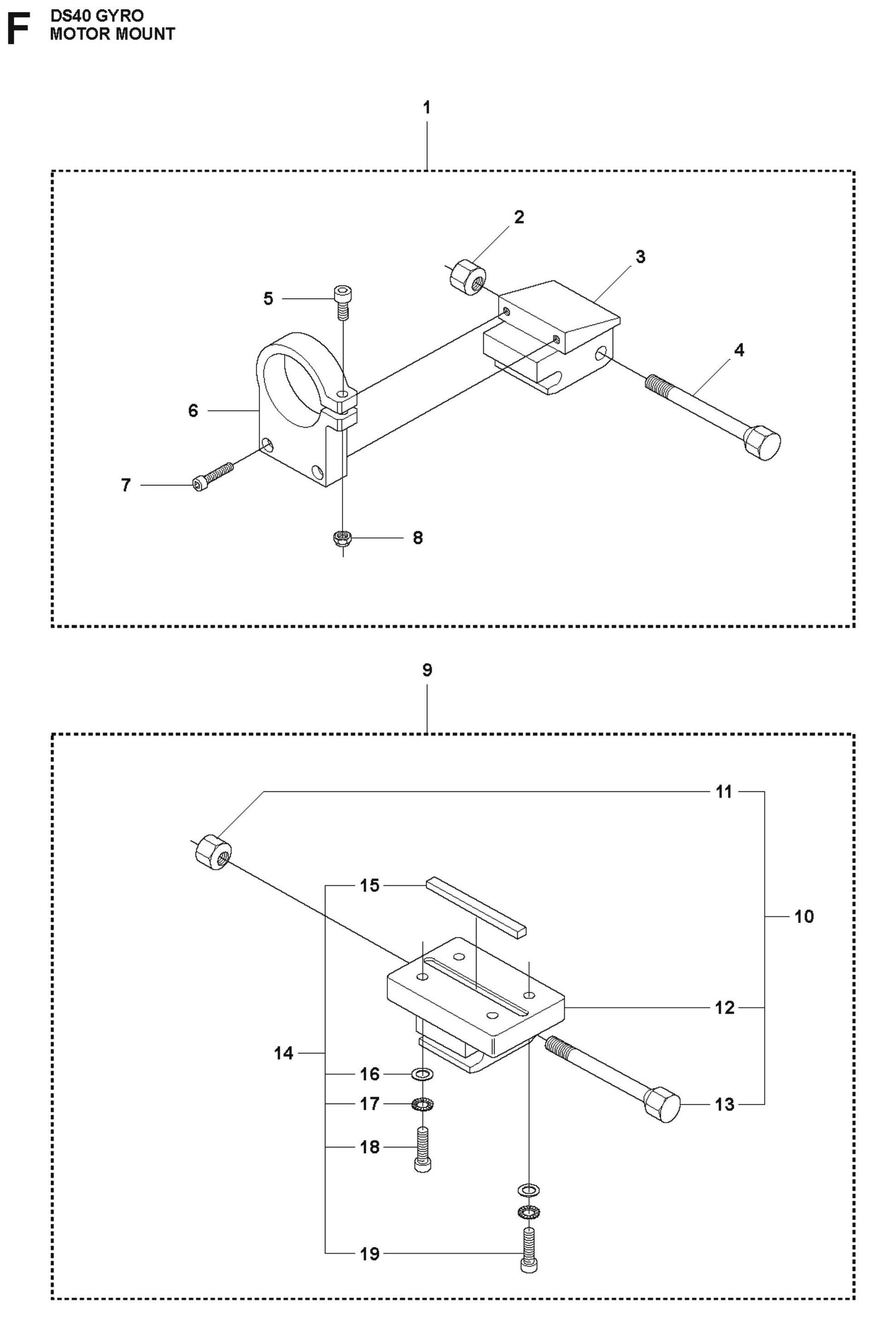 Motor Mount Parts for DS 40 Gyro By Husqvarna